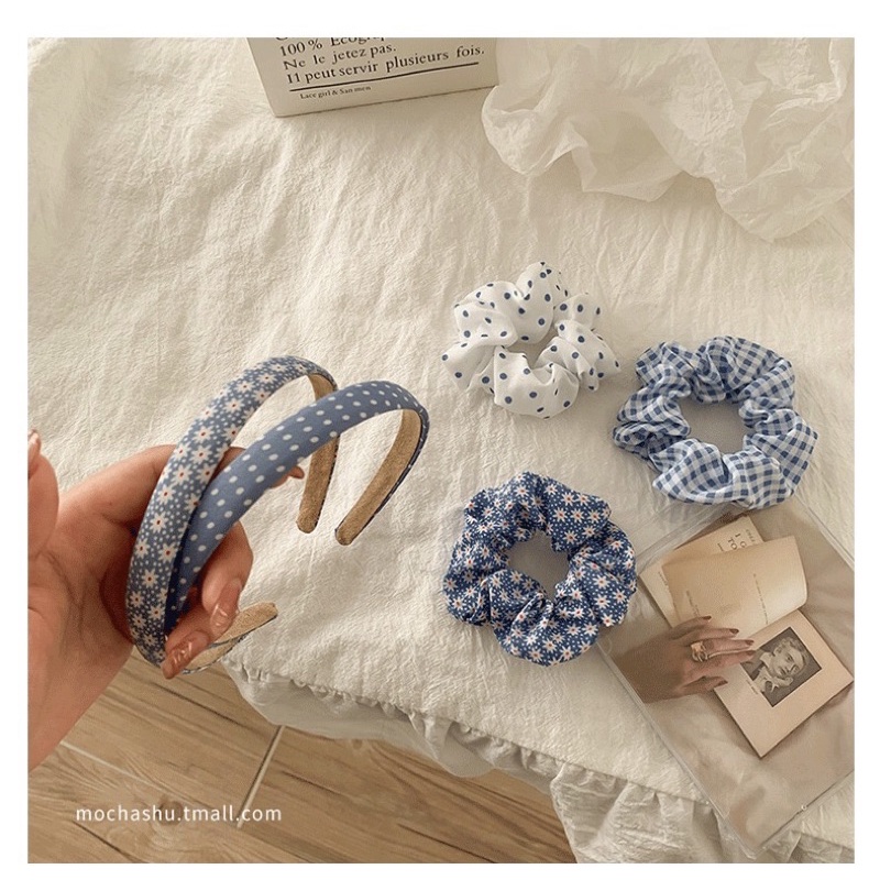 Set băng đô (cái tóc, bờm tóc) và dây buộc tóc caro xinh xắn phong cách vintage