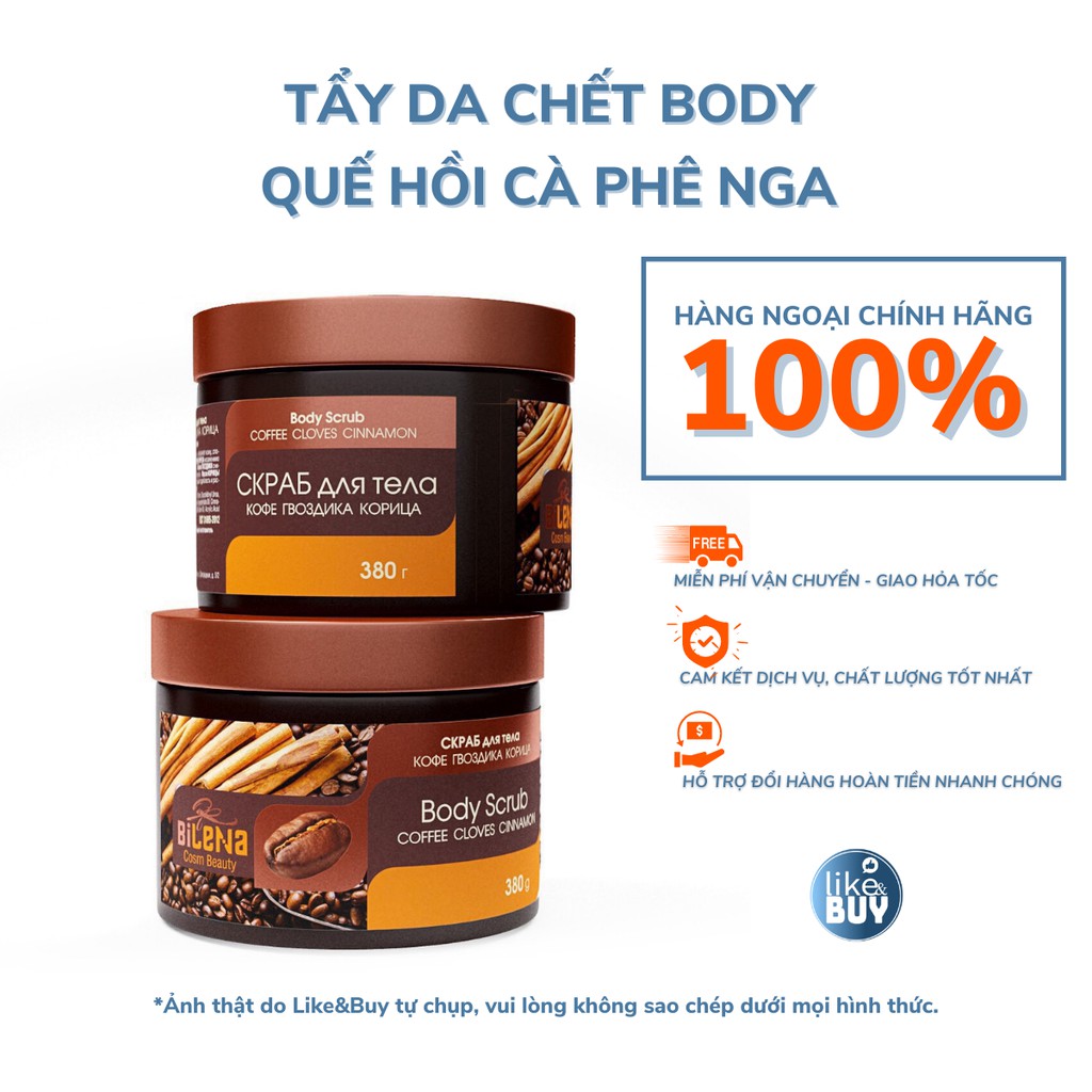 Tẩy da chết tế bào chết body quế hồi cà phê Nga hãng Bilena mẫu mới 380g - hàng ngoại Like&Buy