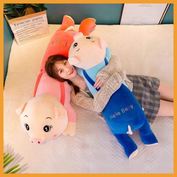 Gấu bông heo mặc yếm gối ôm heo to ôm ngủ mềm mịn kích thước 95cm 1m3