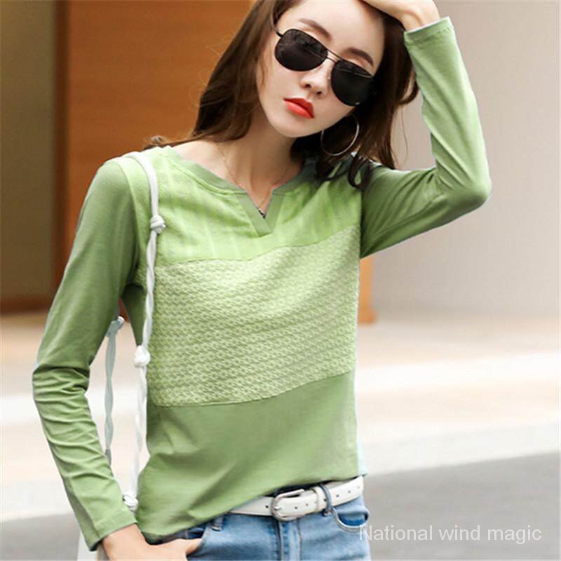 Áo thun cotton tay dài cổ chữ V thời trang xuân thu 2019 cho nữ
 | BigBuy360 - bigbuy360.vn