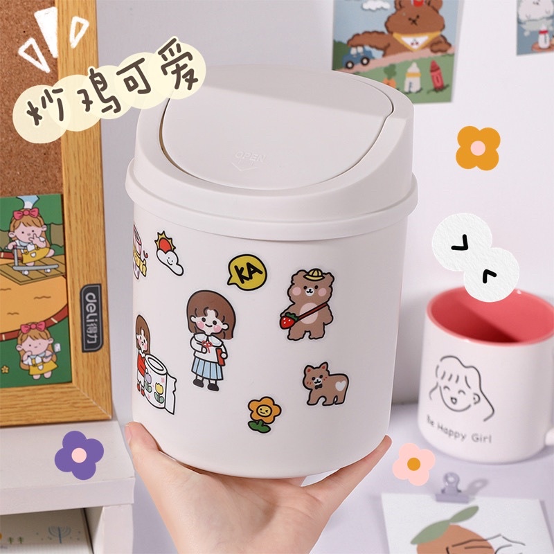 Thùng Rác Mini Nắp Lật Để Bàn Học Văn Phòng Tiện Sọt Rác Văn Phòng Xinh Xắn Kèm Theo Túi Đựng Rác PK09