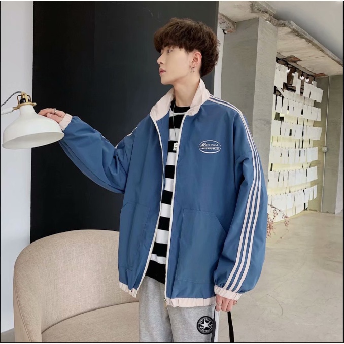 Áo khoác nam thể thao in kẻ sọc phong cách áo khoác gió 2 lớp Hàn Quốc áo khoác bóng chày nam trẻ trung dáng rộng varsity jacket Áo khoác bomber