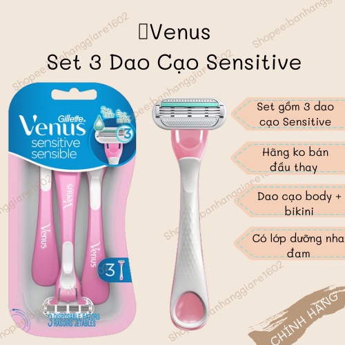 Set 3 Dao Cạo Gillette Venus Thiết Kế 3 Đầu Lưỡi (Có Sẵn)