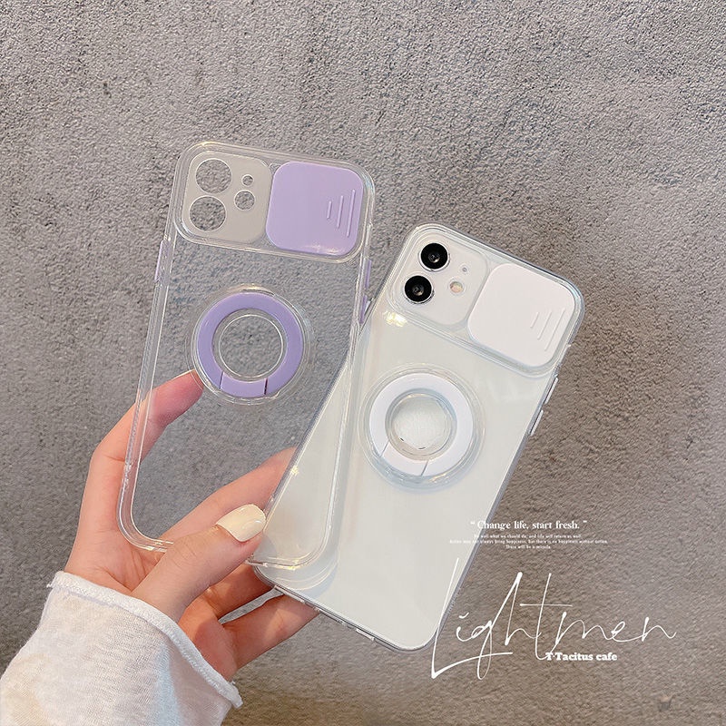 Ốp điện thoại trong suốt có giá đỡ có nắp trượt bảo vệ camera cho compatible for iPhone 15 14 Pro Max 13 12 11 ProMax XR Max