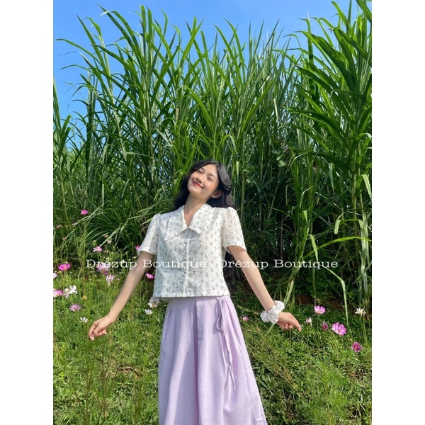 Set Yên Đan xô hoa kết hợp chân váy linen - Drézup Boutique