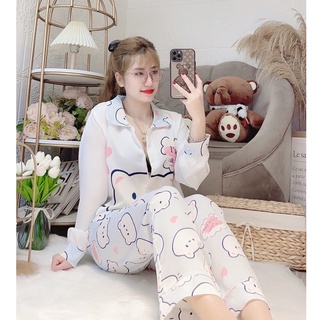 Pijama Lụa MANGO Hàng Thiết Kế nhà SAM Tay Dài Cổ Sen Chuẩn Hot Girl, Form dưới 60 kí