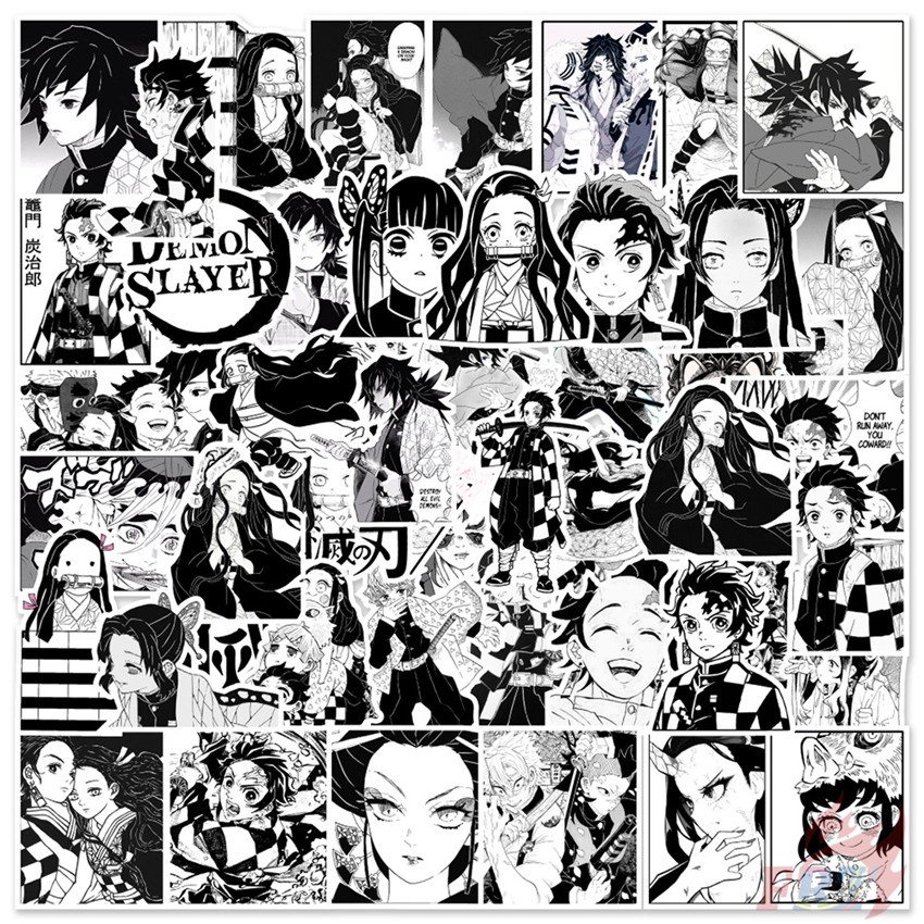 Bộ 100 Cái / Bộ ❉ Demon Slayer &amp; Tokyo Revengers. Hình Dán Đen Trắng ❉ Miếng Dán Chống Thấm Nước Thời Trang