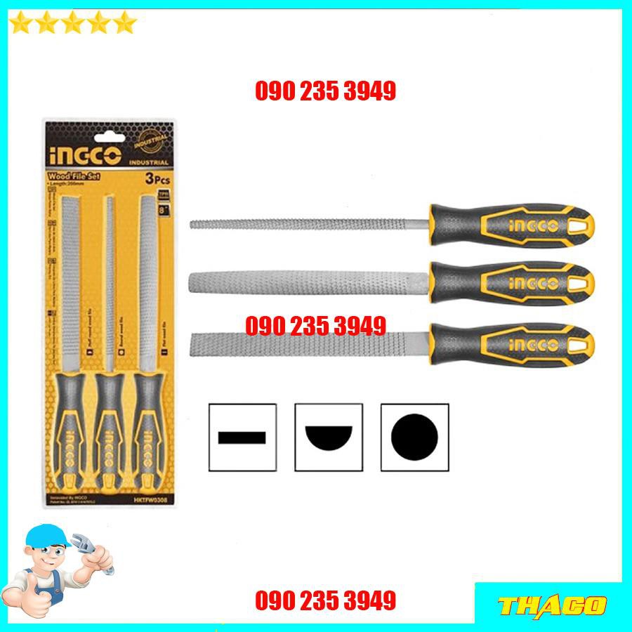 Bộ 3 cây giũa gỗ dẹp tròn bán nguyệt dài 200mm Total Ingco chất liệu thép cao cấp 1234