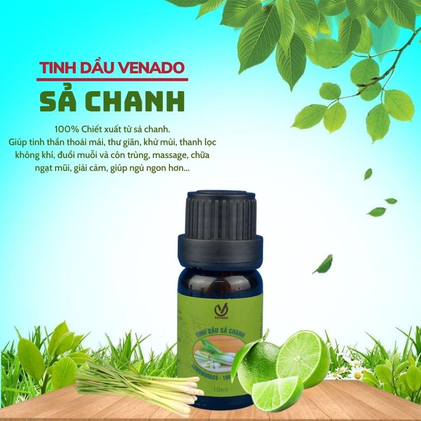 Tinh dầu thiên nhiên Sả Chanh 10ml đuổi muỗi cực tốt nguyên chất 100% Venado essential oils lemongrass