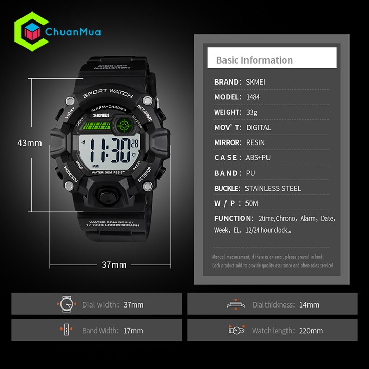 Đồng Hồ Trẻ Em Điện Tử Chống Nước SKMEI 1484 - DHA628