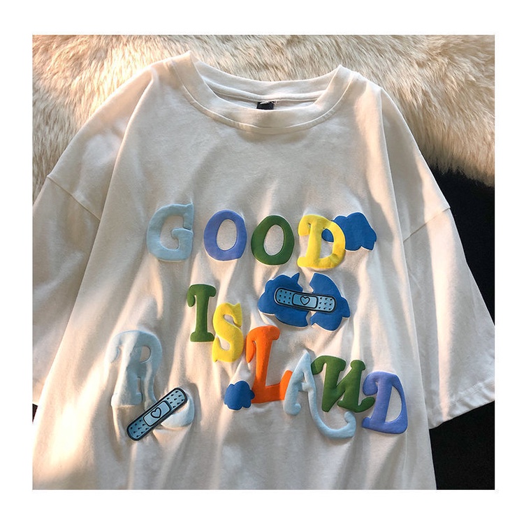 Áo thun Fashmily tay ngắn cổ tròn dáng rộng thời trang mùa hè phong cách Hàn Quốc 2022 cho nữ