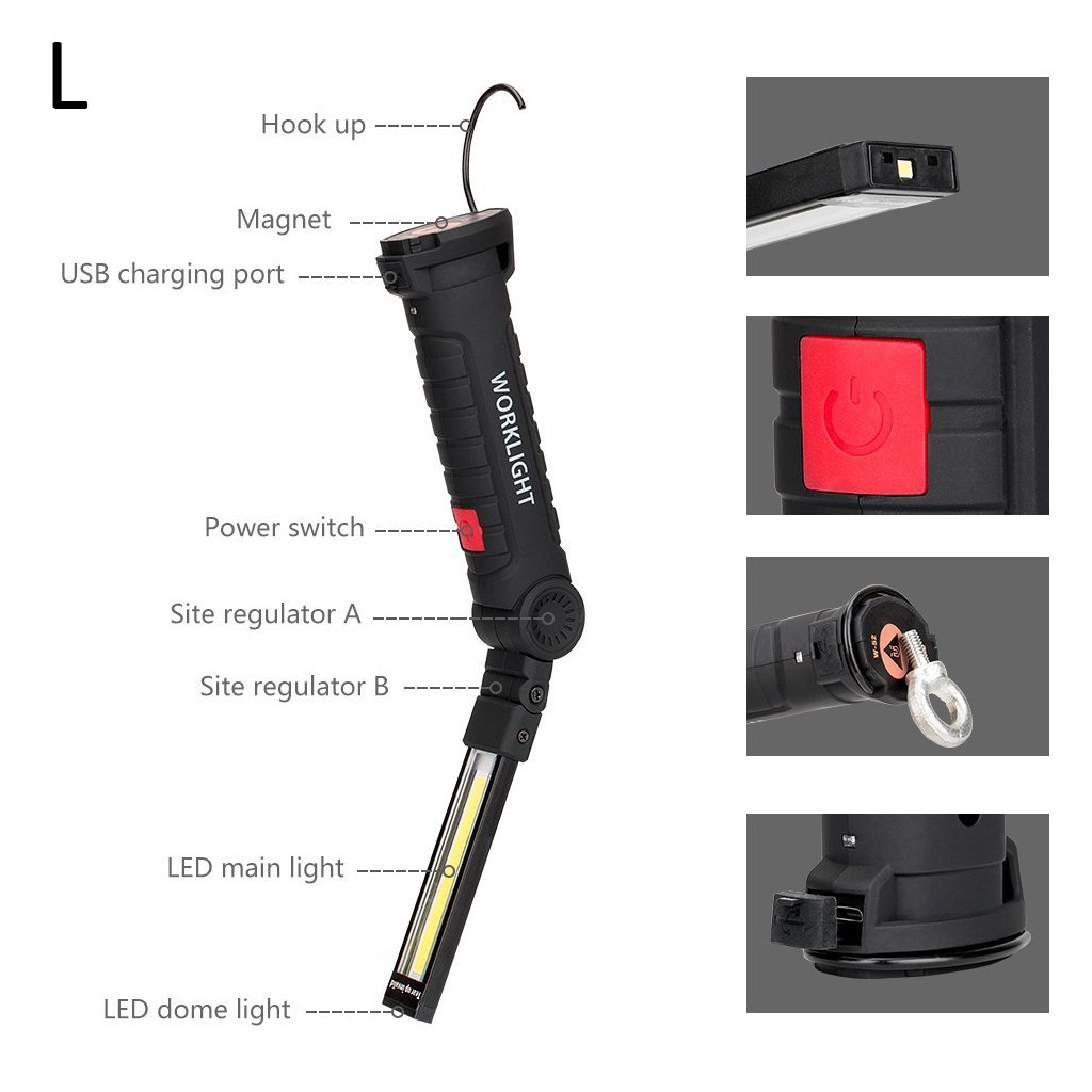 Đèn Pin Cầm Tay COB LED Từ Tính Có Thể Sạc Lại Bằng Cổng USB