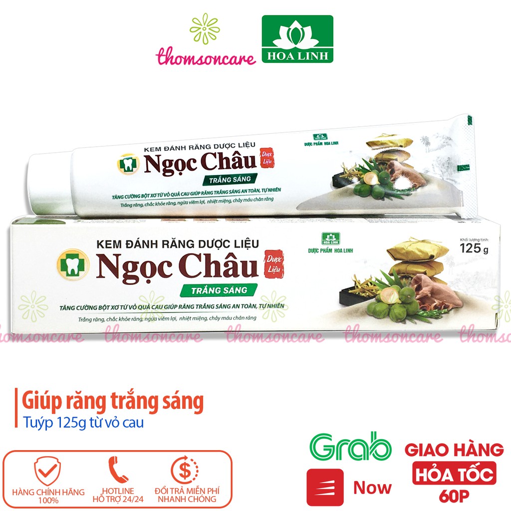 Kem đánh răng trắng sáng Ngọc Châu từ thảo dược - Mẫu mới 125g từ vỏ cau, tẩy trắng răng, giảm sâu răng