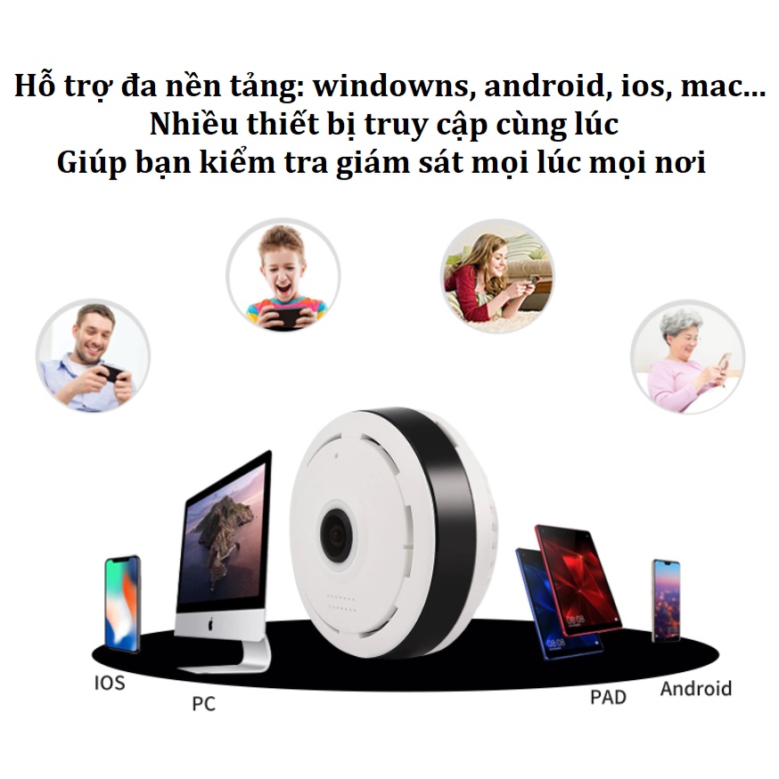 Camera An Ninh Trong Nhà, Kết Nối Wifi, Xem Từ Xa, Giám Sát Toàn Cảnh 360, Độ Phân Giải HD, Bảo Hành 12 Tháng