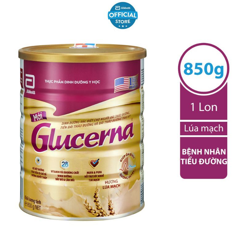 Sữa bột GLUCERNA hương vani/ hương lúa mạch 850g dành cho người tiểu đường