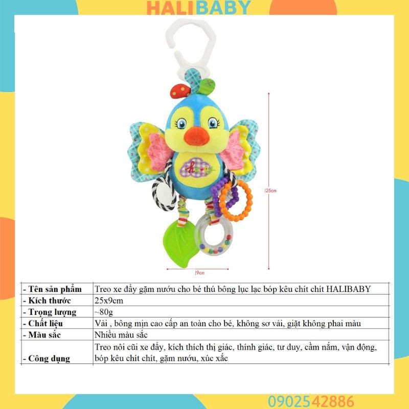 Treo xe đẩy gặm nướu cho bé thú bông lục lạc treo cũi nôi bóp kêu chít chít HALIBABY TN27