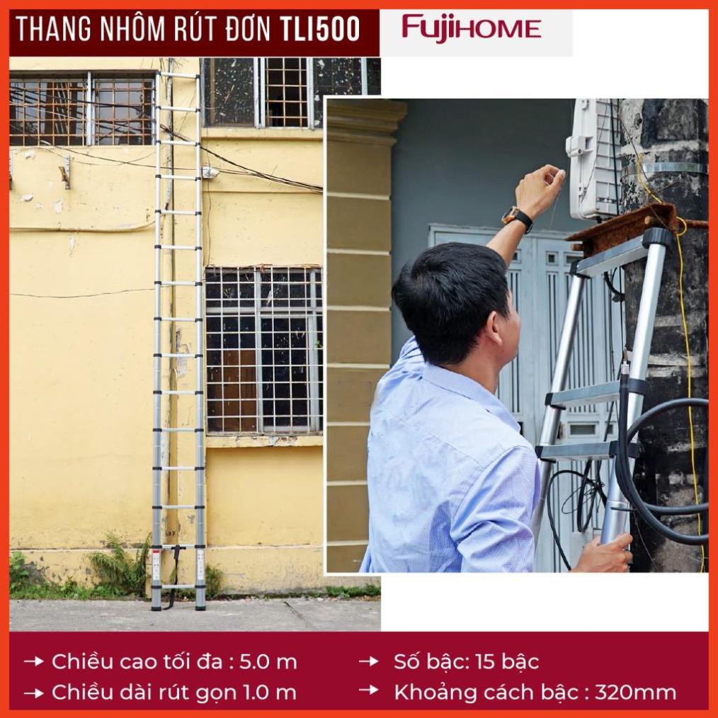 Thang nhôm rút đơn FUJIHOME 3,8M - 5M gấp gọn chính hãng, thang rút xếp gọn gia đình đa năng Nhập Khẩu Nhật Bản