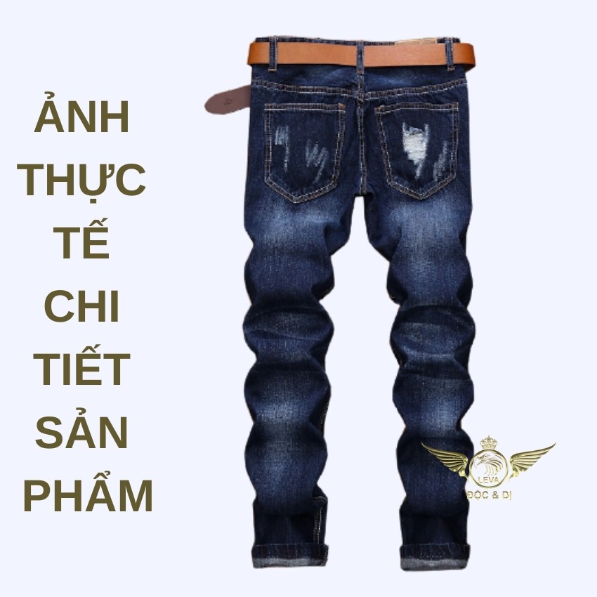 Quần jean rách đẹp ống suông độc lạ LEVAMEN chất liệu vải bò jeans co giãn nhẹ  vá gối độc đáo QJ063 | BigBuy360 - bigbuy360.vn
