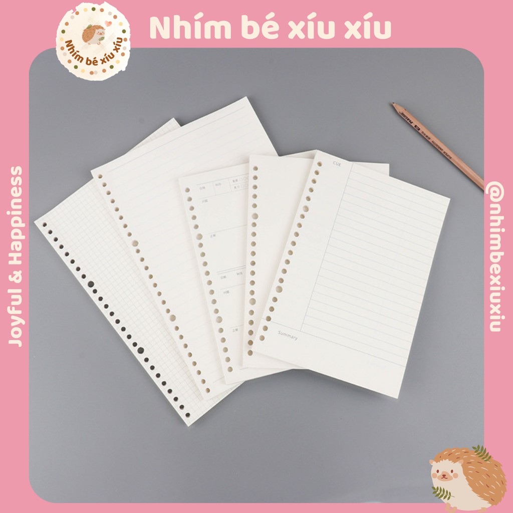 Giấy Refill sổ còng - binder 80gsm Grid-Line-Blank-Planner A5/B5  60 tờ VT148