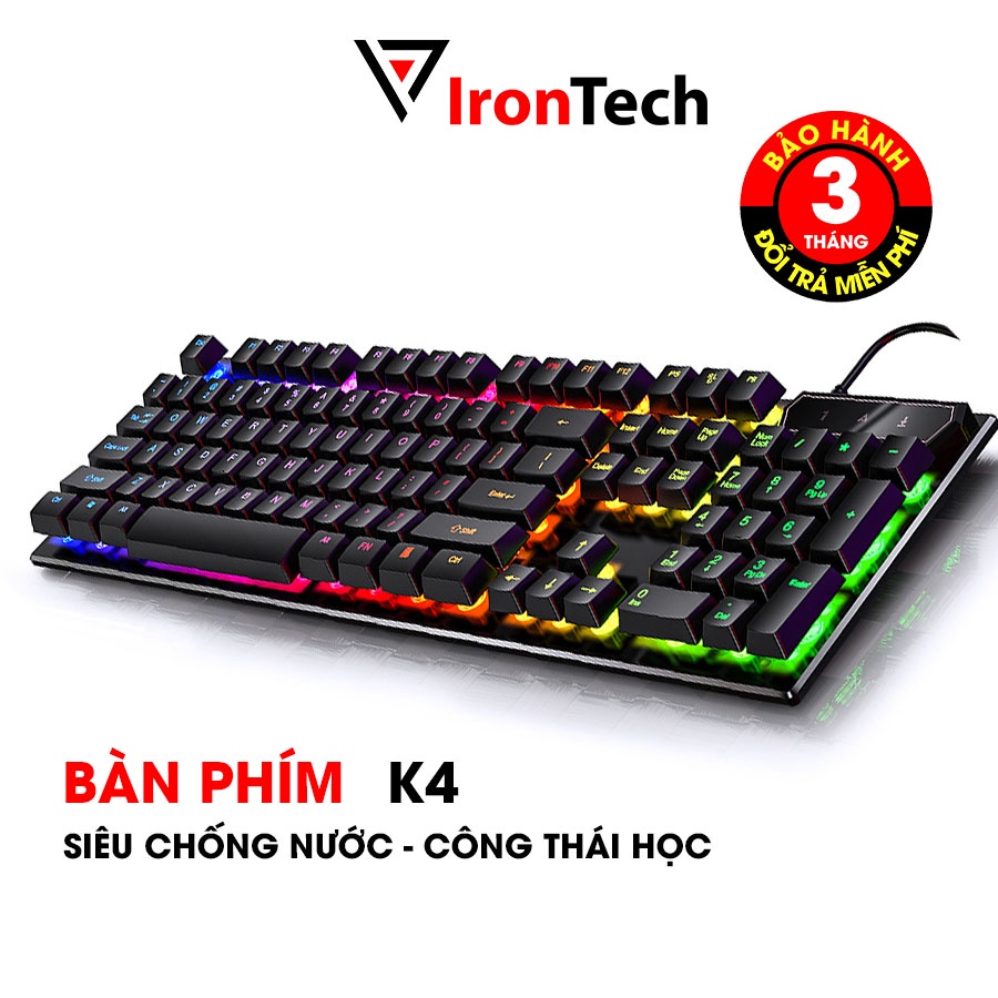 Bàn phím gaming giả cơ máy tính có dây Iron Tech K4 led rgb chống nước 104 phím cho game thủ văn phòng