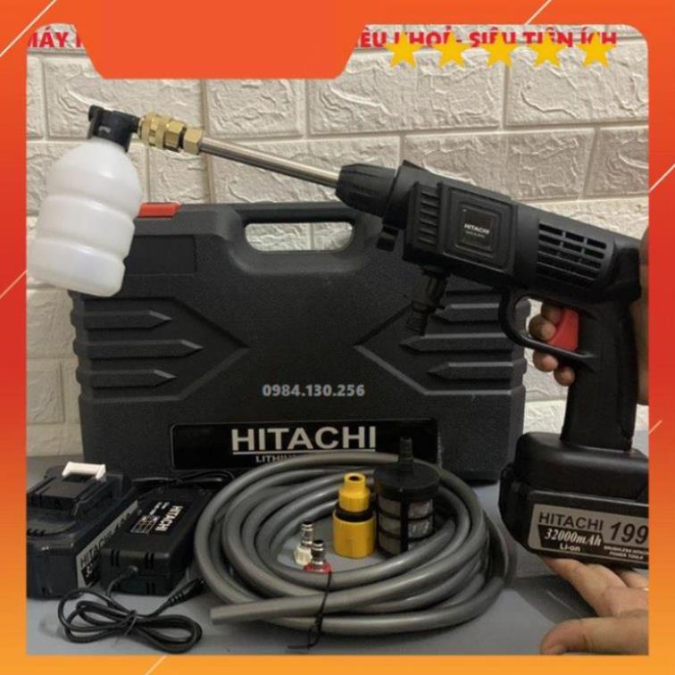 Máy rửa xe dùng pin mini, Máy xịt rửa tăng áp Hitachi 199V áp lực cao 1400W