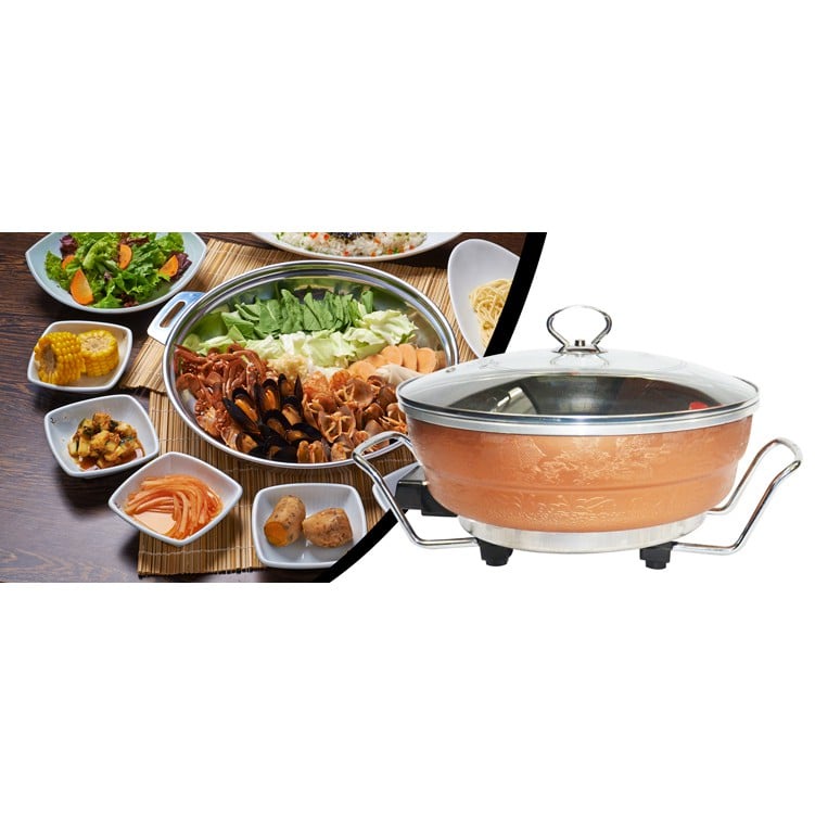 Nồi Lẩu Điện Đa Năng Chống Dính Nhật Bản, Chảo Điện Đa Năng An Toàn Cao Cấp Tặng Kèm Vỉ Hấp