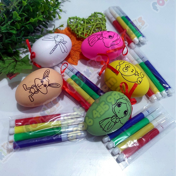 Sét 5 Trứng tô màu kèm 4 bút lông màu cho bé