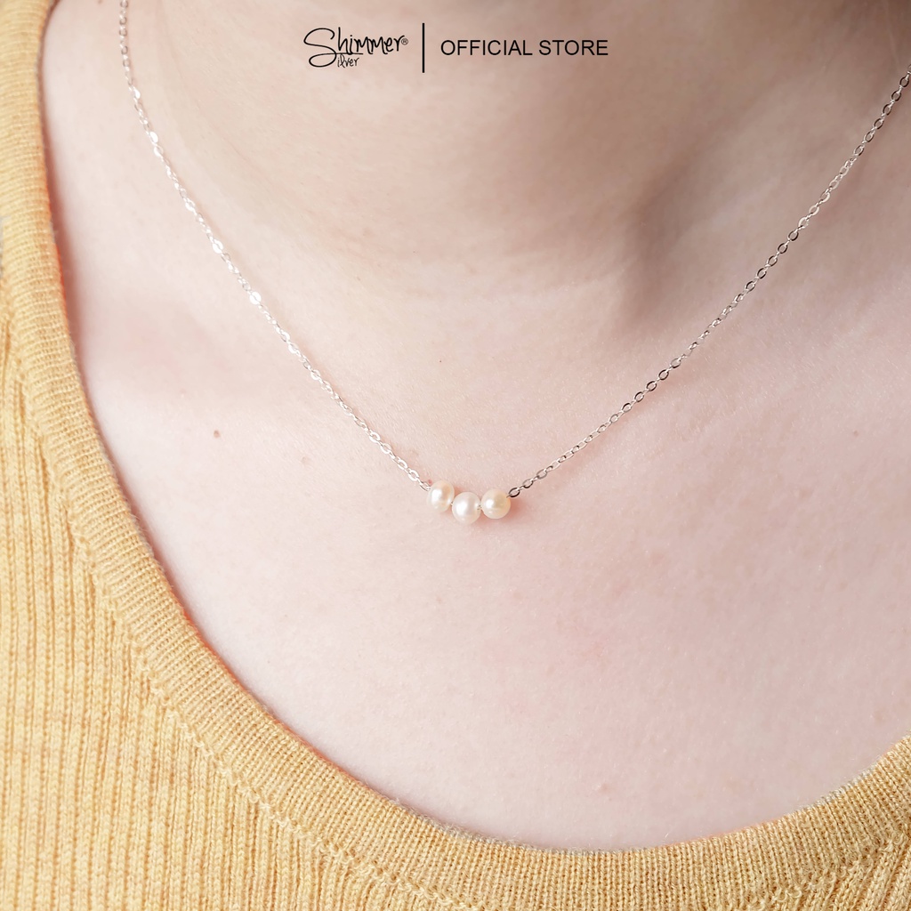 Dây Chuyền Nữ BẠC 925 CAO CẤP SHIMMER SILVER TRIPLE PEARLS Mặt Ngọc Trai Nữ Tính Sang Trọng