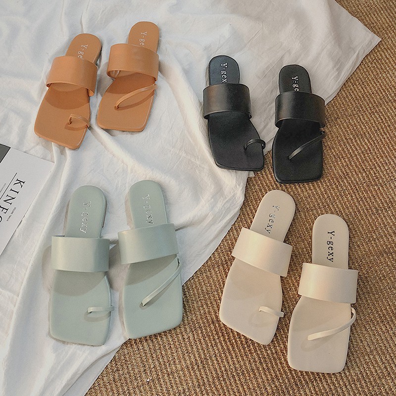 Giày sandal xỏ ngón đế bằng thời trang đi biển mùa hè cho nữ