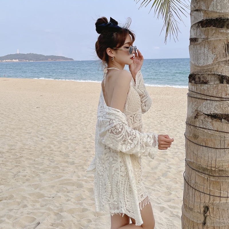 Áo Bikini Hai Dây Đan Móc Tua Rua Có Mút Đệm Phong Cách Boho Hàn Quốc Quyến Rũ Dành Cho Nữ