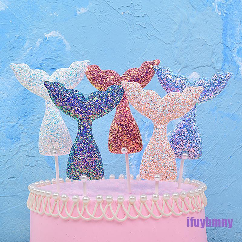 [ifuyb] Mermaid Cupcake Picks Happy Birthday Cake Toppers For Wedding Party Decor qura