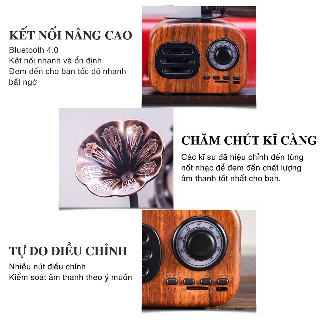 Loa Bluetooth Mini FT05 phong cách cổ điển classic style decor phòng, âm thanh siêu trầm, công suất 5W