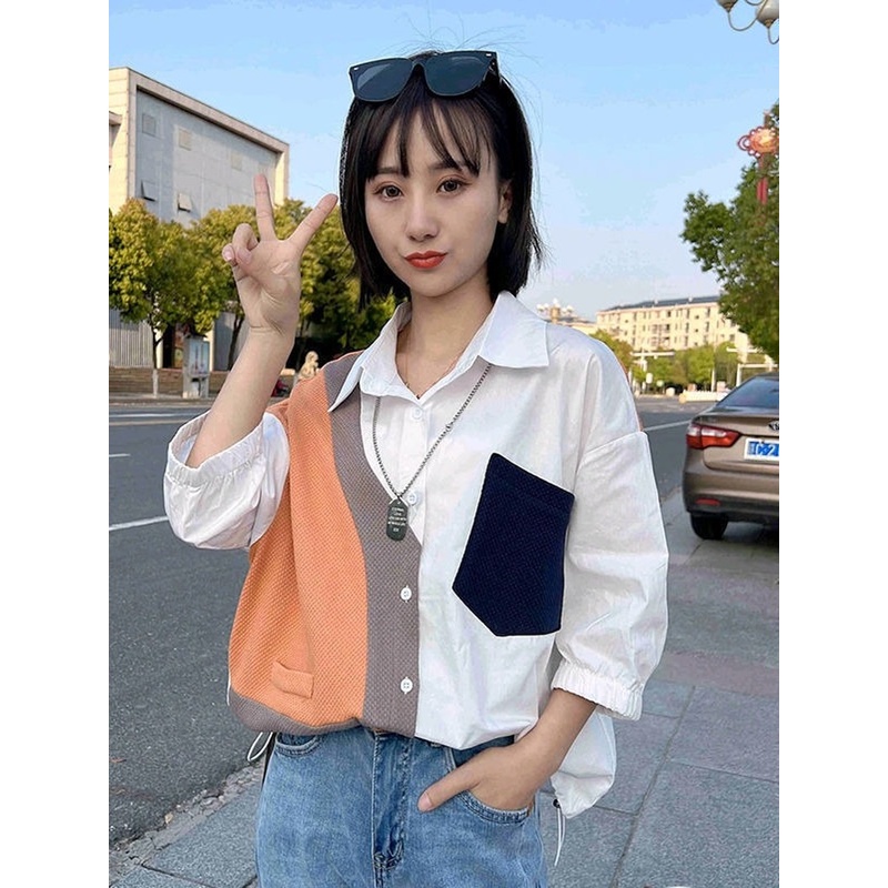 Áo Sơ Mi Cotton Tay Lửng Dáng Rộng Màu Trắng Cài Nút Thời Trang Thanh Lịch Cho Nữ