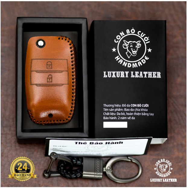 Bao Da Chìa Khóa ÔTô KIA Morning Chìa gấp 2 nút, Soluto. Da Thật 100% Bảo Hành 2 Năm, Khắc Tên & SĐT Chủ Xe