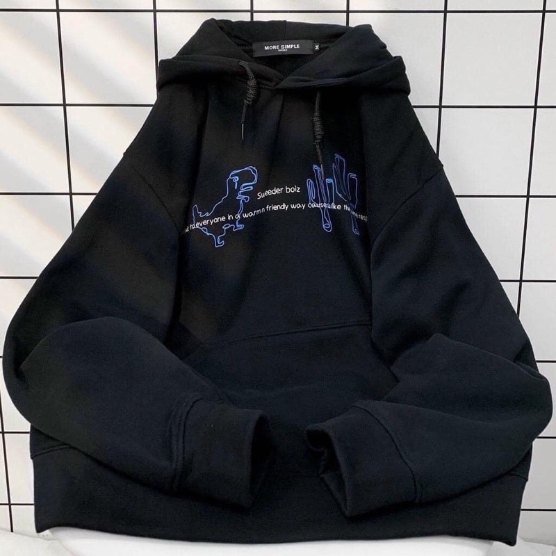 Áo Nỉ Mũ Hoodie Khủng Long Tay Bồng Dáng Rộng Ulzzang Unisex Chất Nỉ Bông Dày Dặn Anhribi
