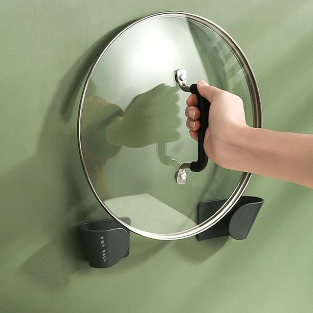 Giá nắp nồi đơn giản Giá nắp nồi treo tường liền mạch Giá treo thớt nhà bếp đa chức năng Giá để đồ kết cấu mờ màu đen có thể điều chỉnh nhà tự dính không đục lỗ Giá nắp nồi