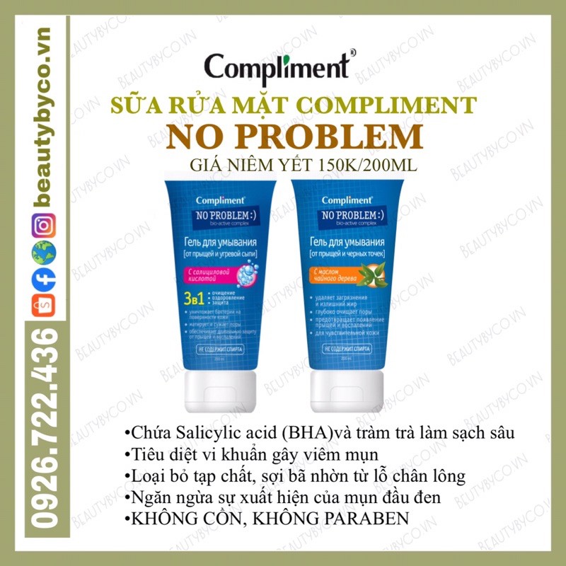 Gel rửa mặt Compliment No Problem giảm viêm, mụn