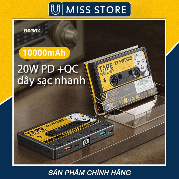 (Chính hãng) Sạc dự phòng hình cuộn băng Remax RPP-158 tape 22. 5W 10000mAh 3 đầu ra tiện dụng