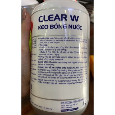 Keo bóng nước KOVA Clear W 1Kg là loại keo trong suốt một thành phần có độ bóng cao, dùng để phủ bóng cho các bề mặt