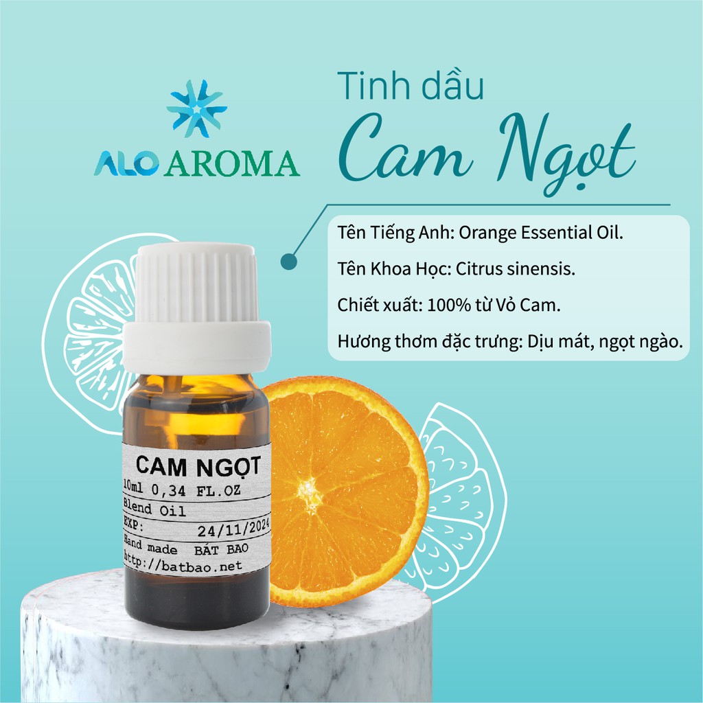 Tinh Dầu Cam Ngọt Thiên Nhiên kháng khuẩn, dưỡng da, thư giãn Orange Essential Oil AloAroma