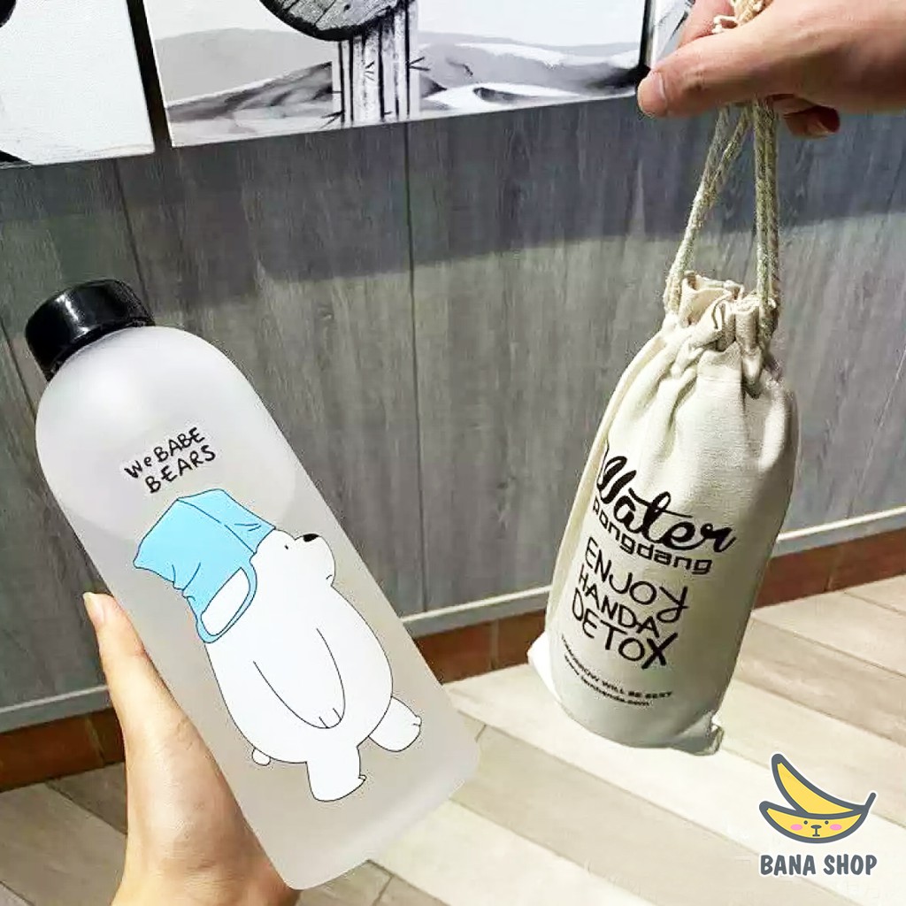 Set bình đựng nước nhựa We Bare Bears Chúng tôi đơn giản là gấu 1000ml