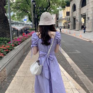Đầm maxi cổ vuông màu tím thời trang mùa hè cho nữ