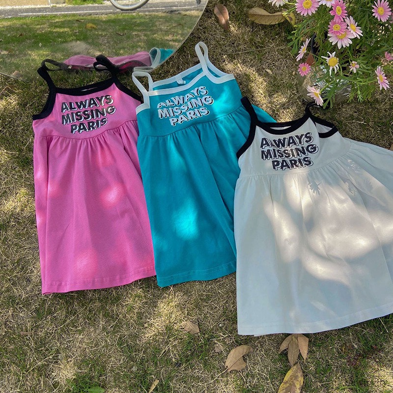 Đầm Sát Nách In Chữ Thời Trang Mùa Hè Hàn Quốc Dễ Thương Cho Bé Gái