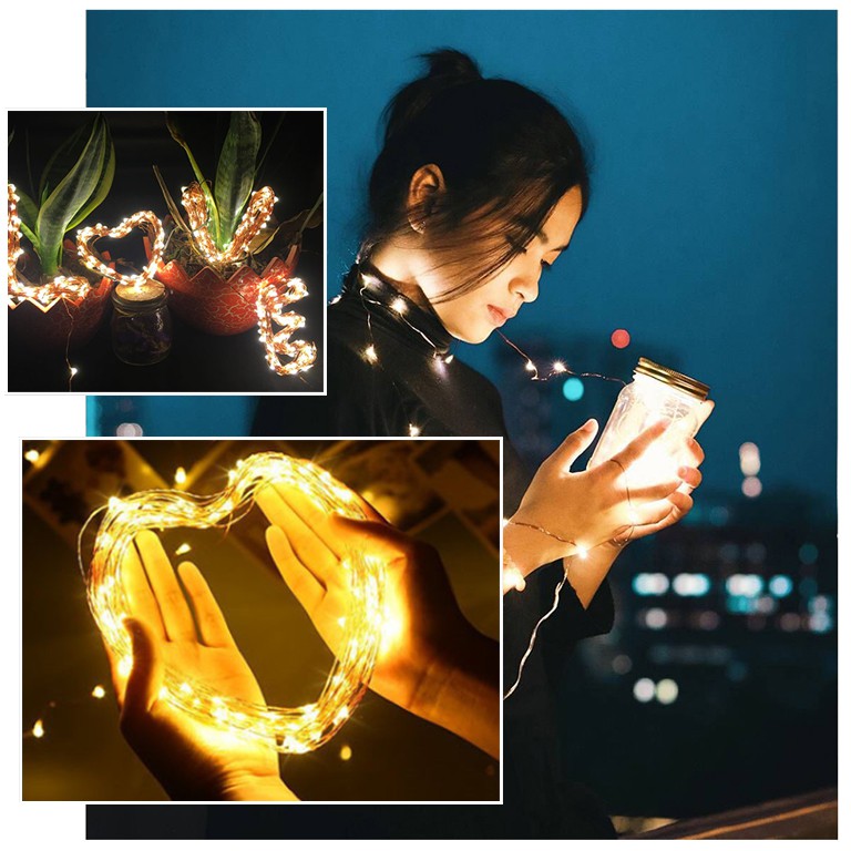 [Dùng Pin AA] Dây đèn đom đóm LED trang trí fairy light đom đóm 4 màu thả trần phòng ngủ