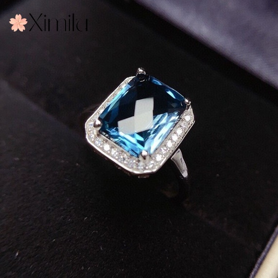 ⭐Nhẫn Mạ Bạc 925 Đính Đá Topaz Hình Chữ Nhật Phong Cách Hàn Quốc Sang Trọng Cho Nam Nữ