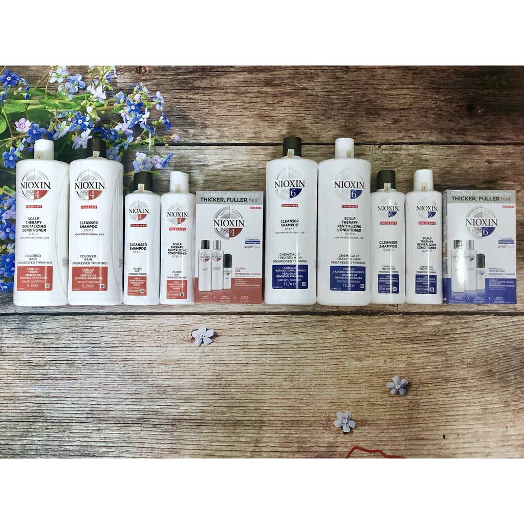 [+Tặng mũ trùm] Bộ dầu gội xả Nioxin 6 Chemically Treated Hair USA - Cho tóc uốn duỗi từng nhuộm thưa mỏng và rụng nhiều