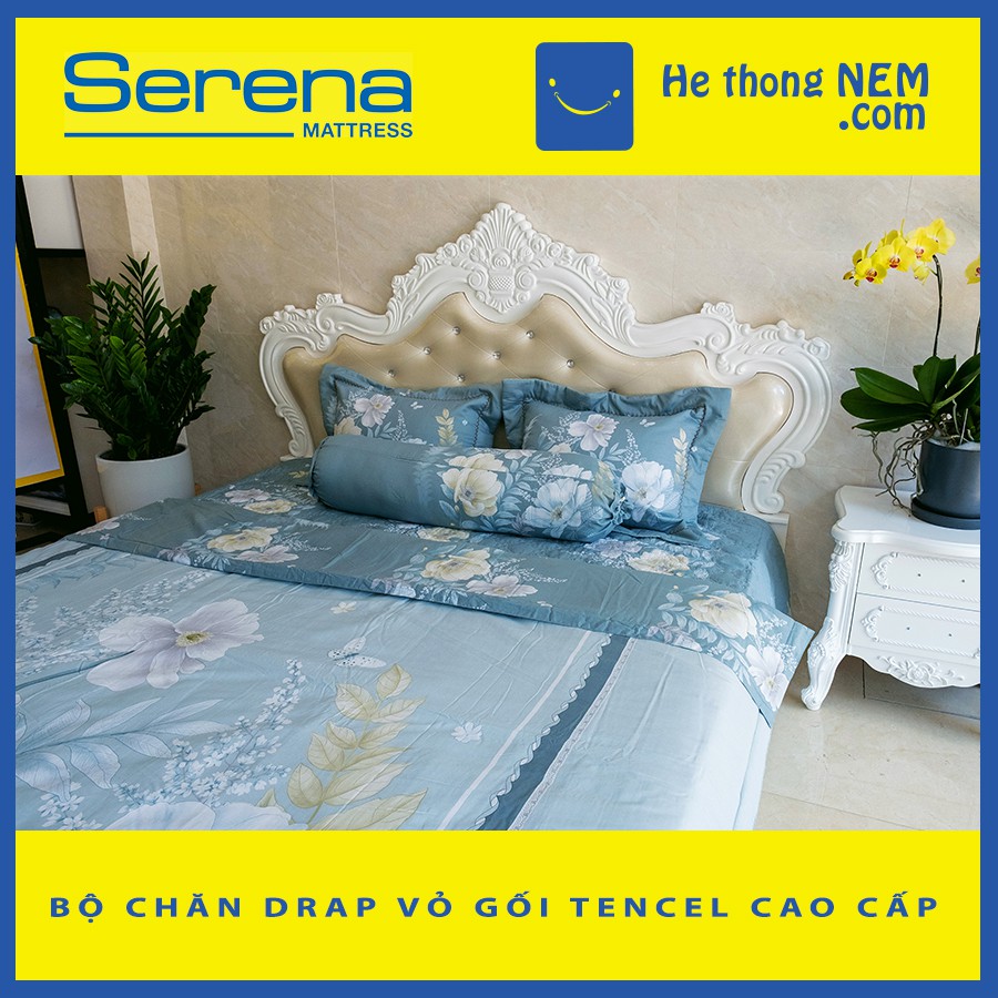 Bộ chăn ga gối trải giường Tencel SERENA cao cấp set 5 món chăn ga chần bông - Hệ Thống Nệm