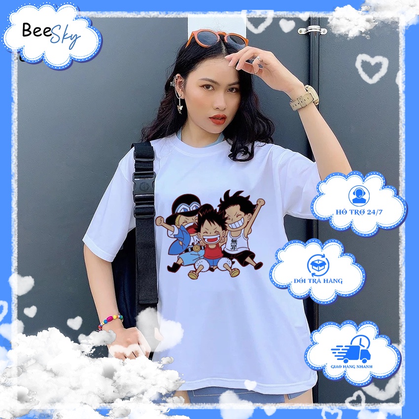 Áo thun thiết kế BEESKY One Piece 3 Anh Em Ace Luffy Sabo-OP3AE001 (trắng) 100% COTTON