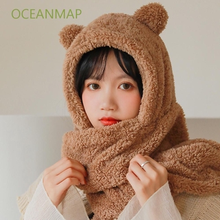 Mũ giữ ấm liền khăn choàng cổ hình tai gấu phong cách thời trang đáng yêu