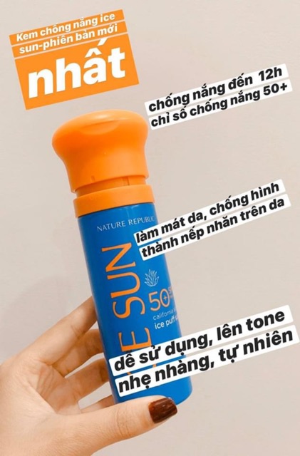 ( Sẵn - Mẫu mới 2020) Kem Chống Nắng Ice Sun Nature Republic SPF50 PA+++ Vỏ Xanh